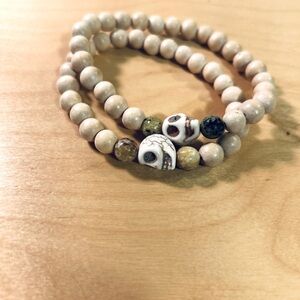 Wood Skull bracelet with yellow turquoise accent beads